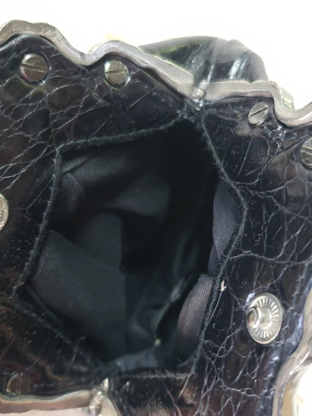 Brighton One World Black Leather Embossed  Croc Crossbody Bag with Silver Frame